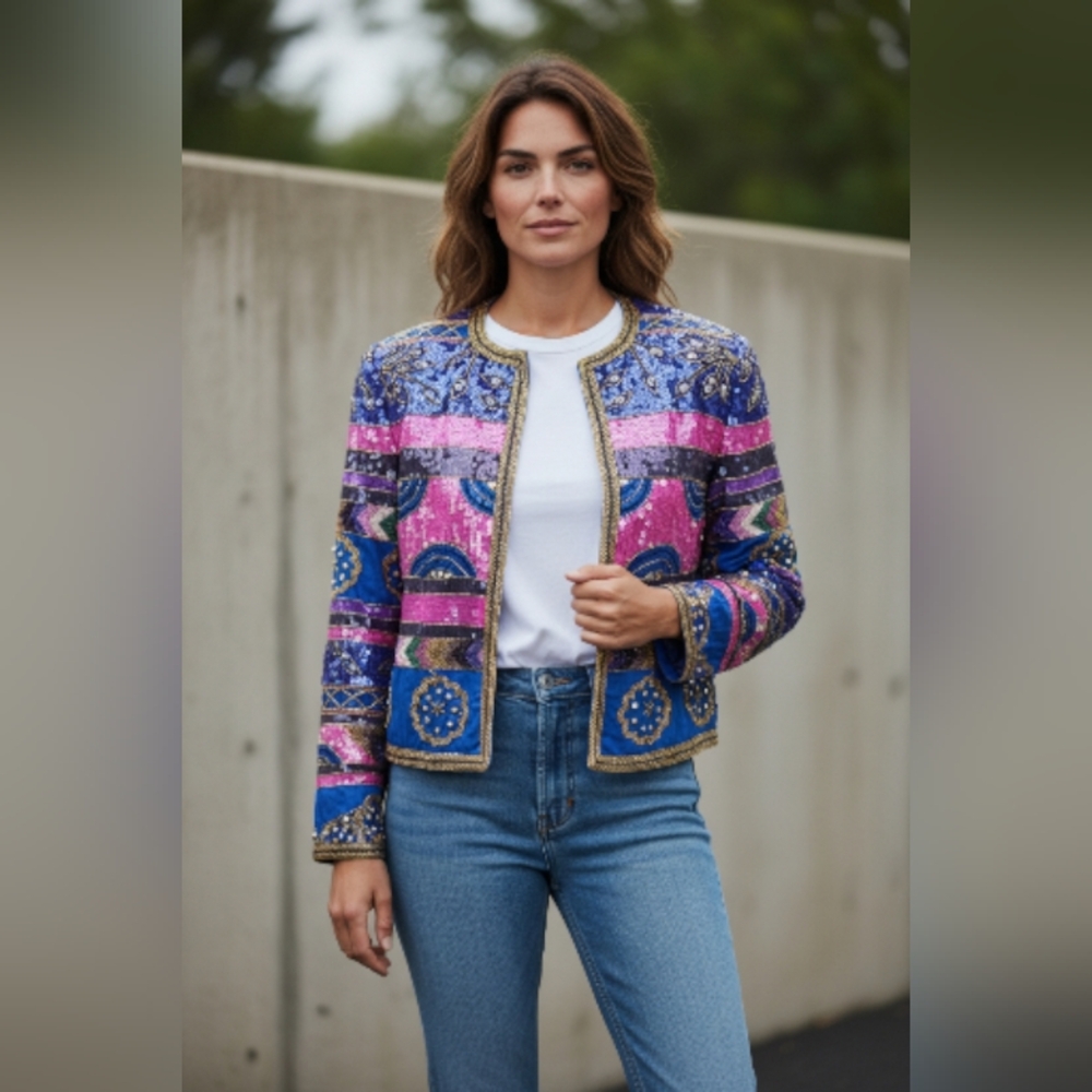 PAPËLL BOUTIQUE EVENING Women's Multicolor Embellished  Blazer Size Small